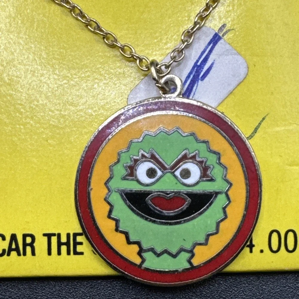 Vintage 1980s Oscar The Grouch Pendant Necklace - Sesame‎ Street